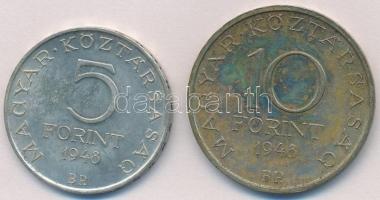 1948. 5Ft Ag "Petőfi" + 10Ft Ag "Széchenyi" T:2 patina