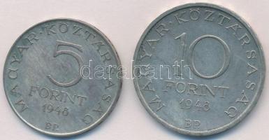 1948. 5Ft Ag "Petőfi" + 10Ft Ag "Széchenyi" T:2 patina