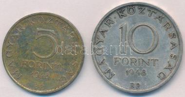 1948. 5Ft Ag "Petőfi" + 10Ft Ag "Széchenyi" T:2 patina