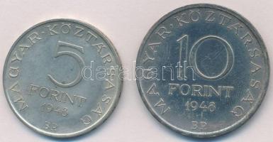 1948. 5Ft Ag "Petőfi" + 10Ft Ag "Széchenyi" T:2 patina