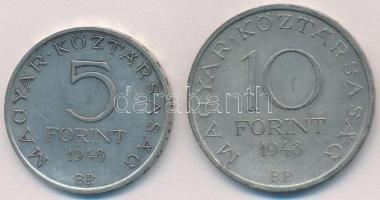 1948. 5Ft Ag "Petőfi" + 10Ft Ag "Széchenyi" T:2 patina