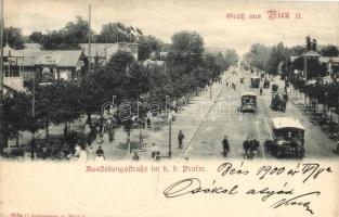 1900 Vienna, Wien II. Ausstellungstraße im k. k. Prater, Rutschbahn, Toboggan / Exhibition street, horse-drawn tram, carriage, slide. C. Ledermann jr. 62a (EK)