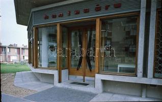 1962 Budapest, modern üzletek (tejtermék, hentes) a lakótelep közepén, külső-belső felvételek, 8 db ...
