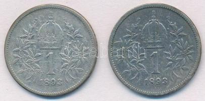 Ausztria 1893. 1K Ag "Ferenc József" (2x) T:3,3- patina
Austria 1893. 1 Corona Ag "F...