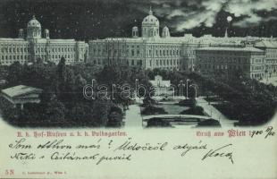 1900 Vienna, Wien I. K. k. Hof-Museen und k. k. Volksgarten / museum at night, park, garden. C. Ledermann jr. 5 N