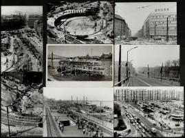 cca 1968 és 1989 közötti felvételek Budapest látványos, felszíni metró építkezéseiről, a városkép átalakulásáról, 13 db feliratozott, vintage fotó, 9x12 cm és 13x18 cm között
