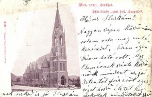 1900 Vienna, Wien XVIII. Gersthof, Pfarrkirche zum heil. Leopold / church. Fr. Schöler 340. (EK)