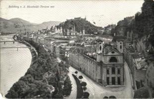 Salzburg, v. d. Humboldt-Terasse aus. Verlag u. Druck v. J. Huttegger 1910. Nr. 224. / general view, church, Hohensalzburg Fortress, castle, bridges (EM)