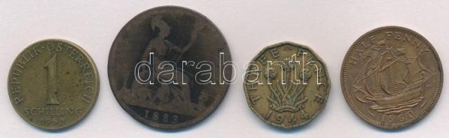 Vegyes: Ausztria 1960. 1Sch + Nagy-Britannia 1883. 1p + 1944. 3p + 1960. 1/2p T:2,3 Mixed: Austria 1960. 1 Schilling + Great Britain 1883. 1 Penny + 1944. 3 Pence + 1960. 1/2 Penny C:XF,F
