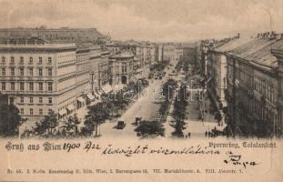 1900 Vienna, Wien I. Opernring, Totalansicht / street view, trams. H. Kölz Nr. 65.