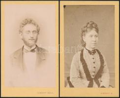 cca 1872 Schöfft Béla pesti műtermében készült, 2 db vintage fotó, vizitkártya méretben, 10,5x6,5 cm