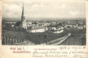 1900 Gumpoldskirchen, general view, church, vineyards. Lichtdruck v. Weingartshofer (EK)