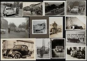 Automobilok vegyes tétele, különféle korokban készült, 21 db vintage fotó, 6x6 cm és 18x24 cm között