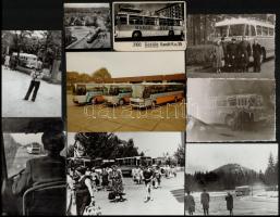 Autóbuszok vegyes tétele, különféle korokban készült, 13 db vintage fotó, 6x9 cm és 11x18 cm között