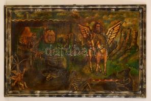 Kondor jelzéssel: Mesevilág. Olaj, karton, fém keretben, 44×70 cm