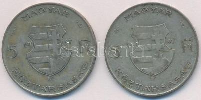 1947. 5Ft Ag "Kossuth" (2x) T:2,2- patina