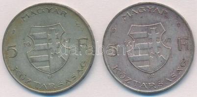 1947. 5Ft Ag "Kossuth" (2x) T:2,2- patina
