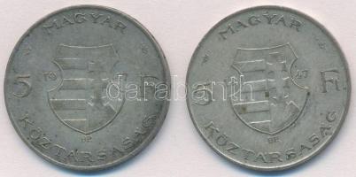 1947. 5Ft Ag "Kossuth" (2x) T:2- patina