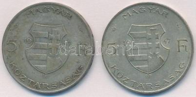 1947. 5Ft Ag "Kossuth" (2x) T:2- patina