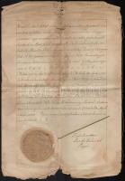 1845 A pannonhalmi apátság által hitelesített, az apátság papírfelzetes viaszpecsétjével és a perjel...