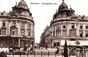 Kolozsvár, Cluj; Szentegyház utca, Haraszthy, Kiss János és fiai és Gresham üzlete / street, shops