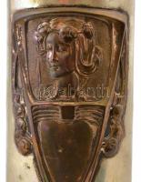 Szecessziós alpakka váza réz talapzattal és rátéttel, jelzés nélkül, m: 15 cm