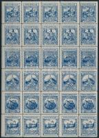 Philatelia Budapest 1921 kék színű irredenta levélzáró használatlan teljes ív benne 5 x 6 különféle bélyeg az elszakadt területek várainak képével
