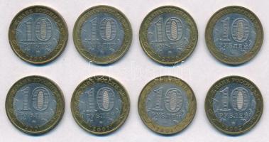 Oroszország 2001-2008. 10R (8xklf) forgalmi emlékkiadások T:1-,2 Russia 2001-2008. 10 Roubles (8xdiff) commemorative issues C:AU,XF