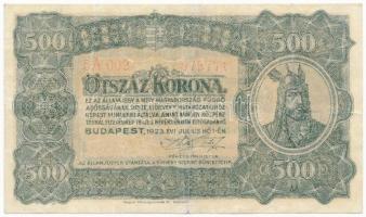 1923. 500K Magyar Pénzjegynyomda Rt. Budapest jelöléssel T:III,III-