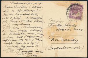 1932 Edvi Illés Aladár (1870-1958) festő saját kézzel írt levelezőlapja Farkas Sándor (?-?) érsekújvári gyógyszerész részére személyes ügyekben