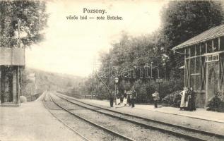 Pozsony, Pressburg, Bratislava; Vöröshíd vasútállomás, híd / Rote Brücke / Zelezná studienka railway station, bridge (EK)