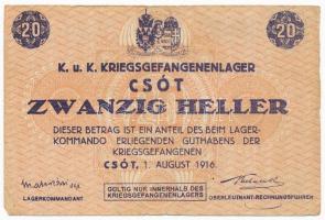 Csót / Hadifogolytábor 1916. augusztus 1. 20f számozás nélkül, aláírással T:III- ksi szakadás