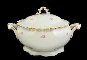 Zsolnay tálaló készlet, matricás, jelzett, kopott aranyozás, összesen: 6 db