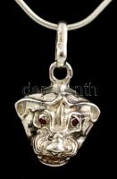 Ezüst(Ag) kígyó nyaklánc, oroszlánfej függővel, jelzett, állítható hosszúság, h: 45-50 cm, 2,6×1,7 c...