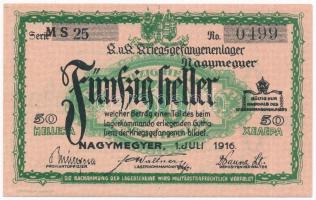 Nagymegyer / Hadifogolytábor 1916. július 1. 50f arab sorozat- és sorszámmal, "MS" betűjel...