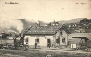1913 Verőce, Nógrádverőce; Magyarkút-Verőce megállóhely, Vasútállomás, gőzmozdony, létra (ázott sarkak / wet corners)