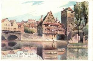Nürnberg, Maxbrücke mit Burg / bridge, castle