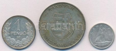 Vegyes: 1939. 1P Ag + 1947. 5Ft Ag "Kossuth" + Kanada 1968. 10c Ag T:2,2- patina