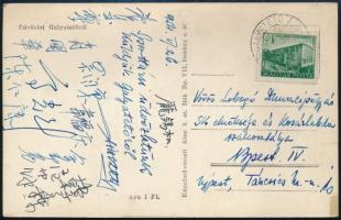 1954 Vincze György MKSZ főtitkár és edzőtáborozó távol-keleti kosarasok aláírásai Galyatetőről küldött levelezőlapon