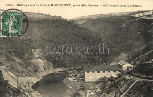 Barrage sur le Cher á Rochebut, prés Montlucon, Bátiments des Turbines / Dam,Turbine buildings, meadows, TCV card