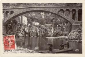 Le pont de Saint-Chély-du-Tarn / bridge, boat, houses. TCV card (tiny tear)