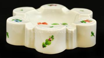 Herendi virág mintás hamutartó, kézzel festett, jelzett (koronás), kopott,  15×14 cm