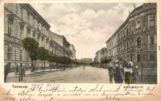 1905 Temesvár, Timisoara; Andrássy út / street view (EK)