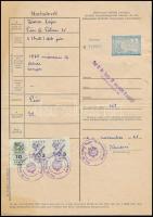 2 db marhalevél és 1 db fedeztetési jegy okmánybélyegekkel