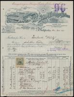 1909-1912 3 db számla okmánybélyegekkel, közte céglyukasztásos is