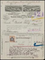 1909-1912 3 db számla okmánybélyegekkel, közte céglyukasztásos is