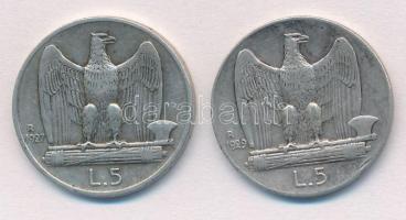 Olaszország 1927R-1929R 5L Ag "III. Viktor Emánuel" (2xklf) T:2
Italy 1927R-1929R 5 Lire ...