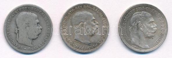 Ausztria 1893. 1K Ag + 1915. 1K Ag + Magyarország 1915KB 1K Ag "Ferenc József" T:1-,3
Aus...