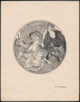 Franz von Bayros (1866-1924): Tabaksdose. Klisé, papír, jelzés nélkül, d:12,5 cm.