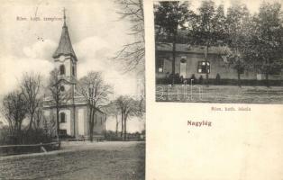 1914 Nagylég, Velké Lehnice, Velki Leg; Római katolikus templom és iskola / Roman Catholic church and school